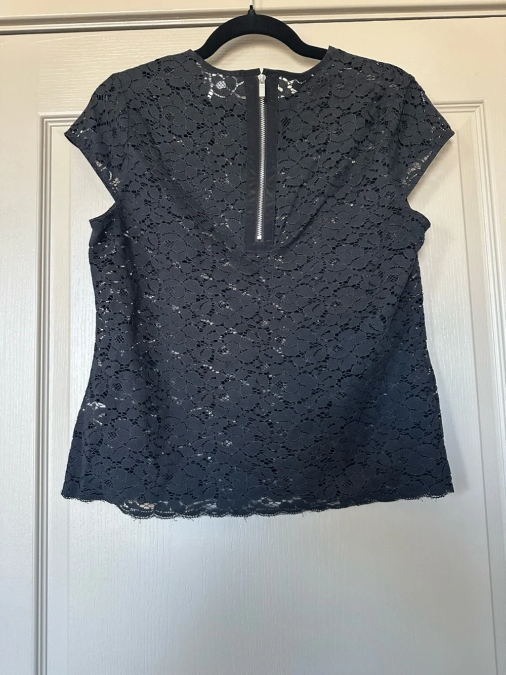 Liz Claiborne Black Floral Lace Blouse Short Sleeve Top Size M